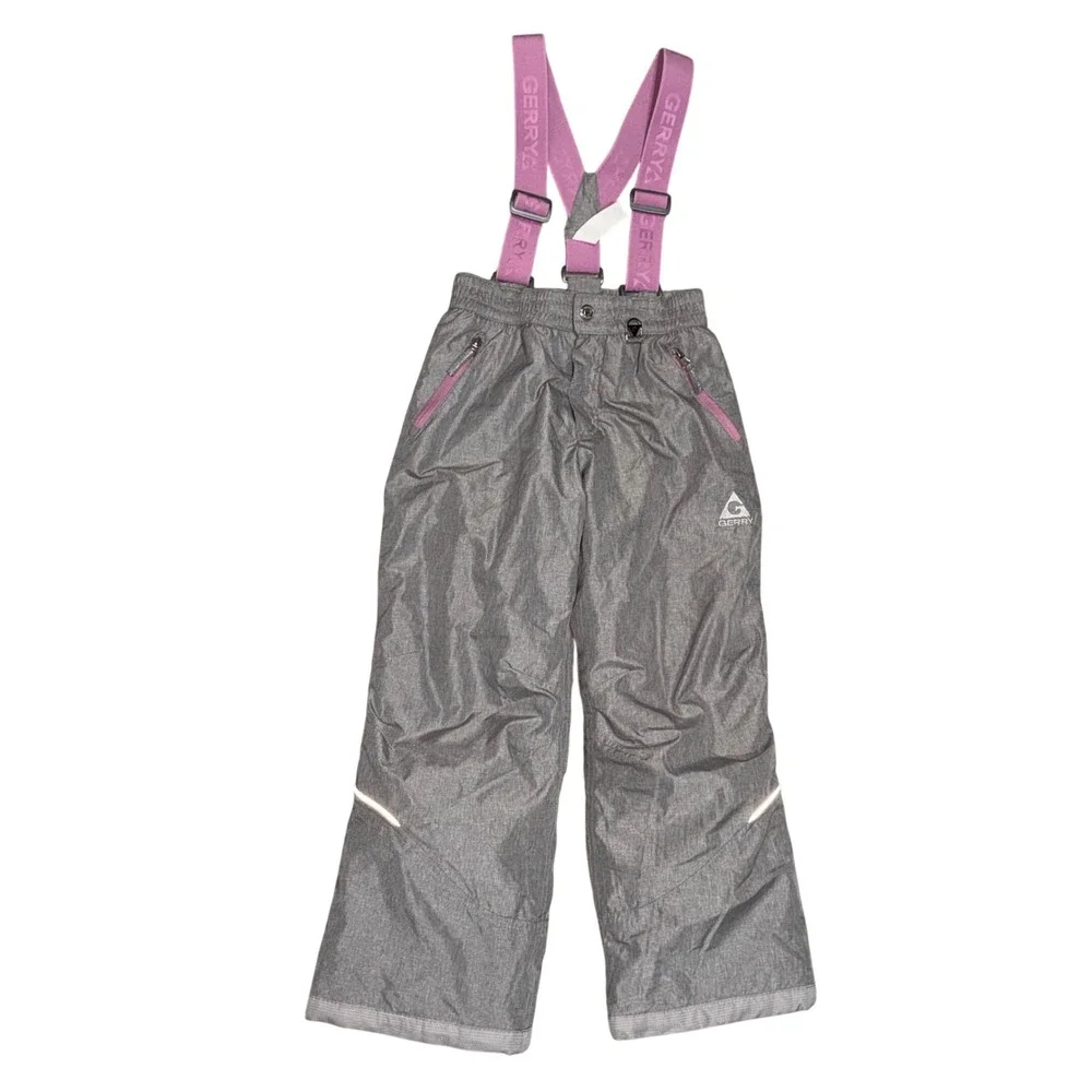 Gerry Snow Pants Kids Small 7/8 Grey Purple Excellent Insulated Suspenders